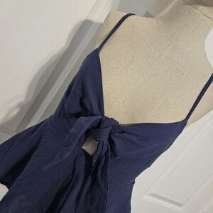LAST CALL Navy Blue Tie-Front Spaghetti Strap Top